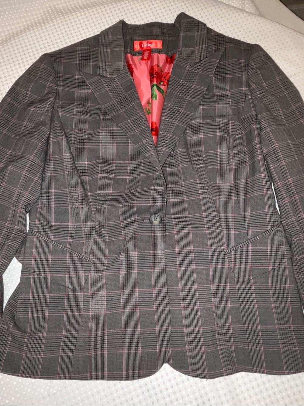 Women’s Gray Plaid Blazer with Pink Windowpane
